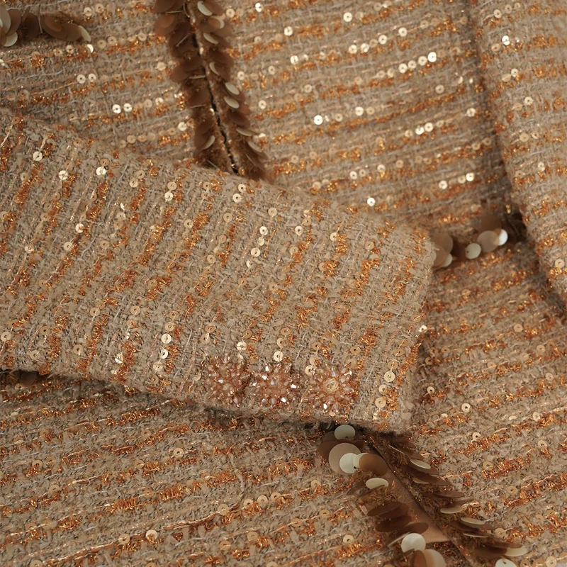 سترة لامعة من مزيج الصوف الفاخر عالي الجودة للنساء برقبة دائرية وأكمام طويلة سترة تويد فرنسية أنيقة #4