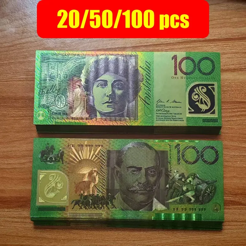 

20~100pcs Australia Dollars Plastic 100 AUD 100 Dollars Bills Gold Foil Banknotes For Collection