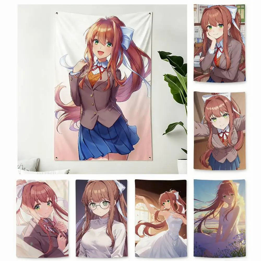 Doki DDLC Kawaii M-Monika  Home Decor Vertical Flags Indoor Outdoor Hanging Decor for Bedroom Living Room Wall Decoration