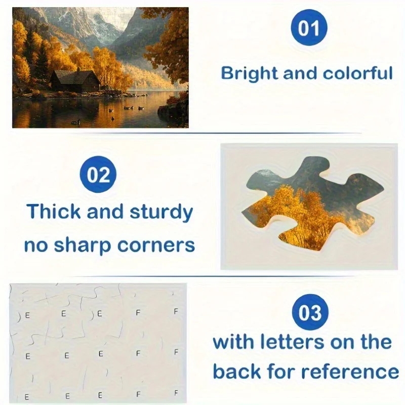 

1 шт., 1000 шт., головоломка «сделай сам» — 19,69x27,56 дюйма, вид на осенний коттедж в рамке с горным озером и утками, идеально подходит для дома, жизни Ro