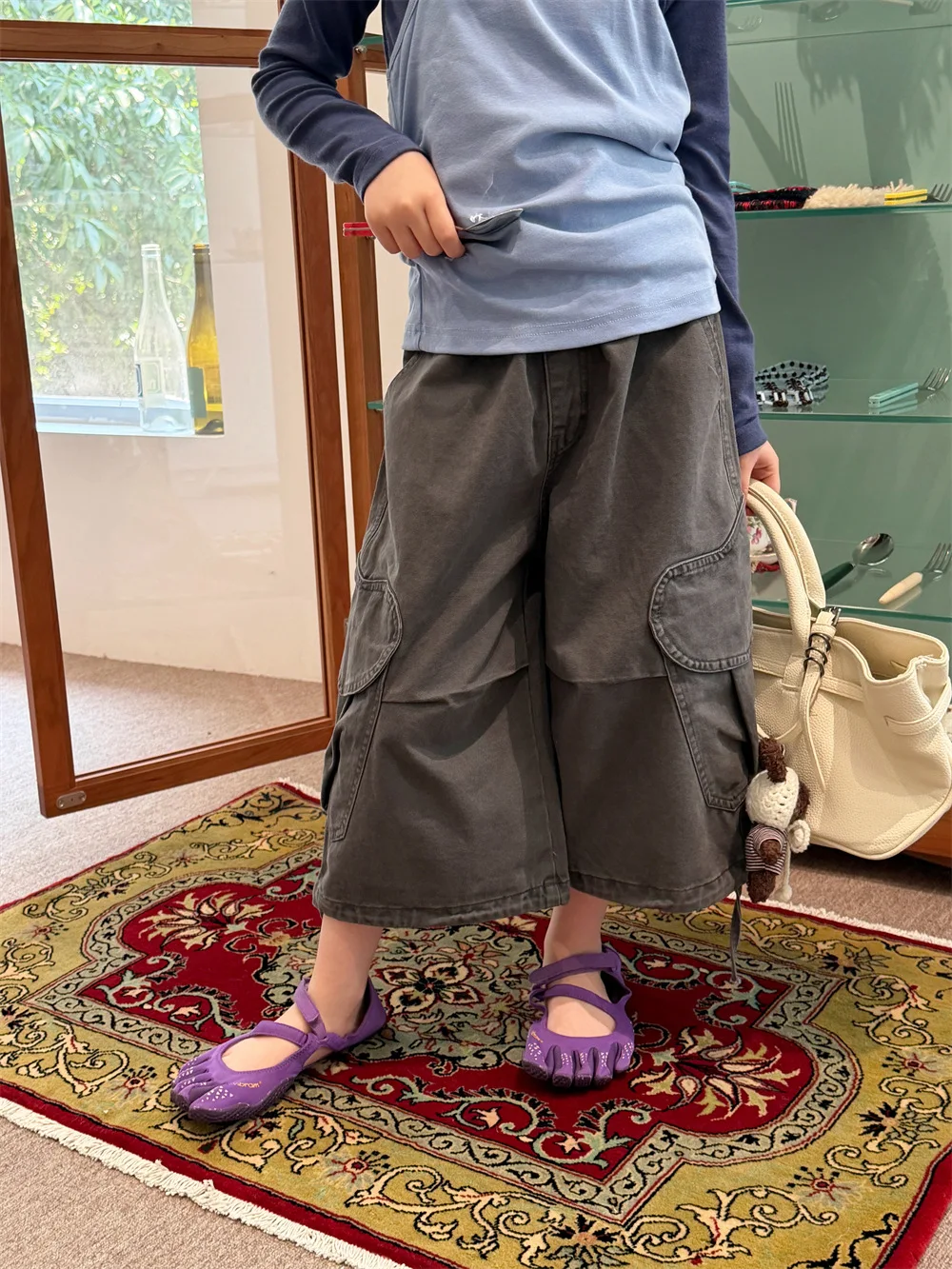 Children's Clothing 2026 Autumn Korean Version Love Pocket Work Pants, Children's Retro Wide Leg Cool Casual Pants