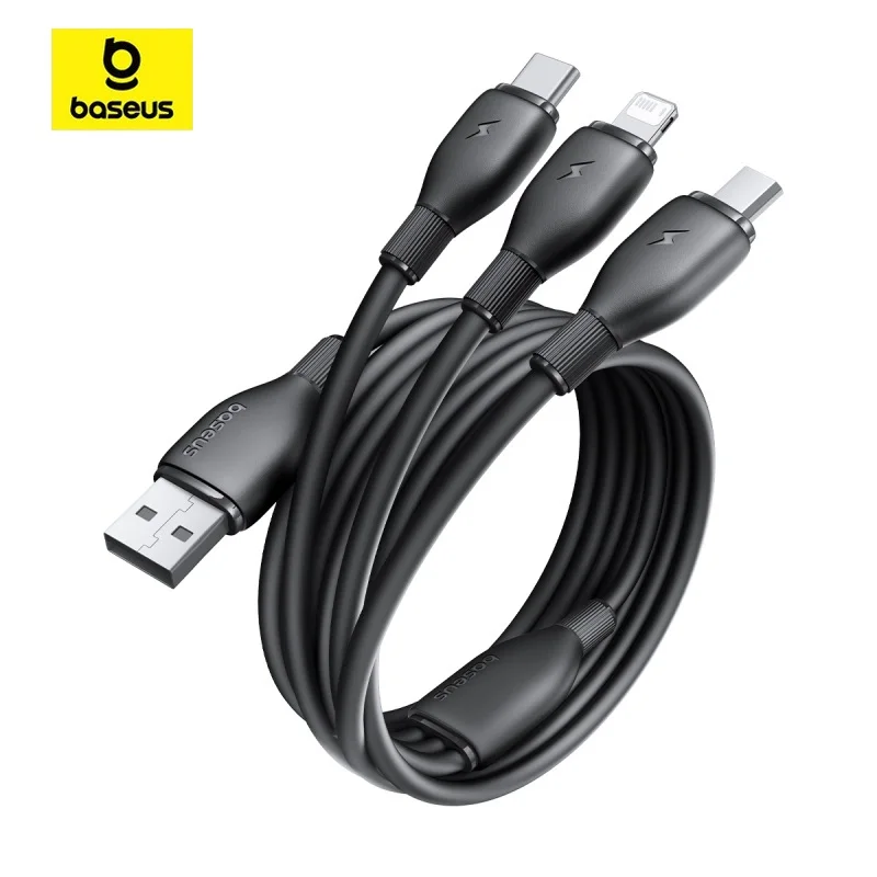 �y�Z�[�����zBaseus ������ 3-in-1 �}���[�d�P�[�u�� USB-A to M+L+C 3.5A 1.3m