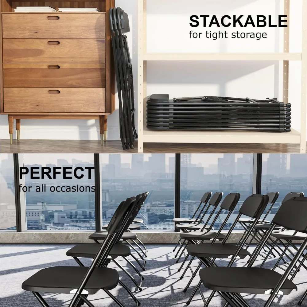 كراسي بلاستيكية قابلة للطي قابلة للتكديس، 14 عبوة، درجة تجارية، مقاعد بإطار فولاذي للاستخدام في المكتب والحفلات