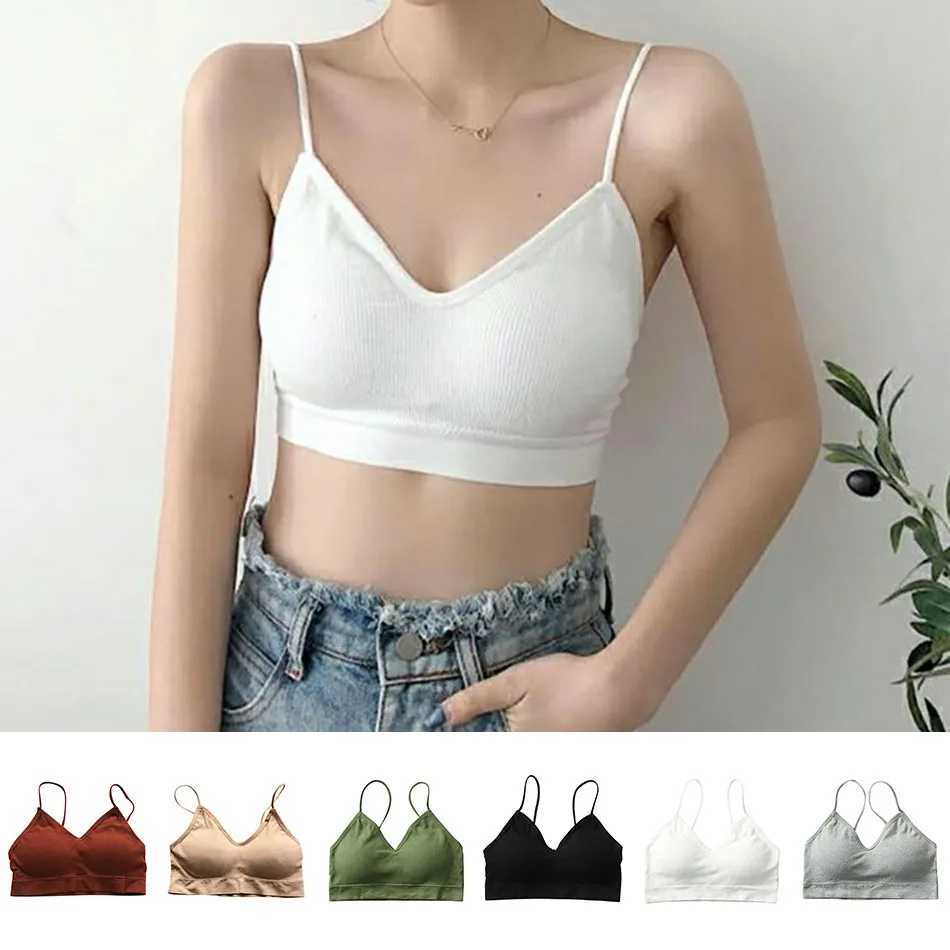 Women Solid Color Suspender Bra Women Comfortable Gathering Traceless Sports Vest Bra Natural and Comfortable Suspende Underwear