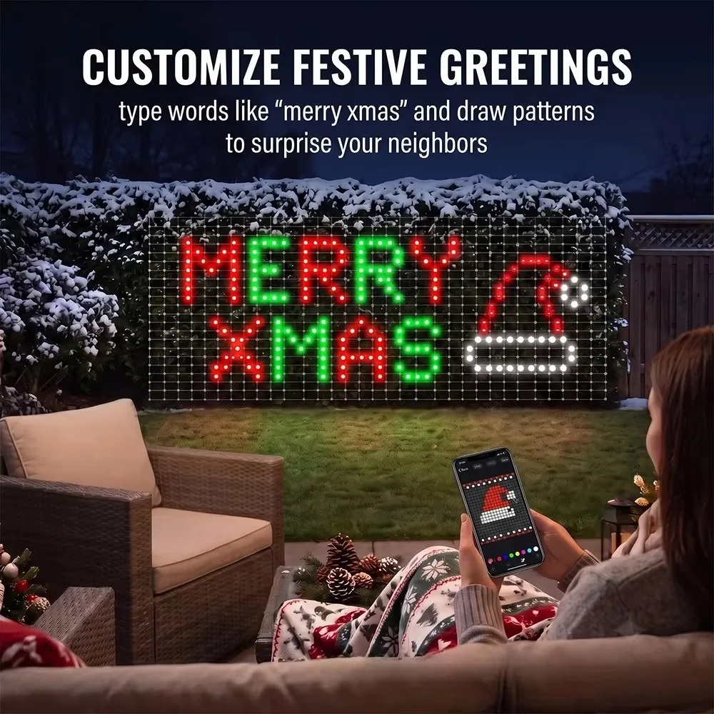 Smart LED Net Lights Christmas Decorations Garden Light APP DIY Pattern Curtain Lamp for Holiday Birthday Party Xmas House Decor