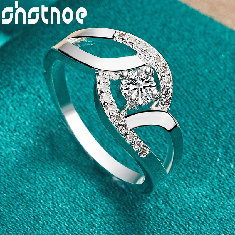 

SHSTONE 925 Sterling Silver Ring Classic Geometry AAA Zircon Rings For Women Party Wedding Fashion Luxury Jewelry Wholesale