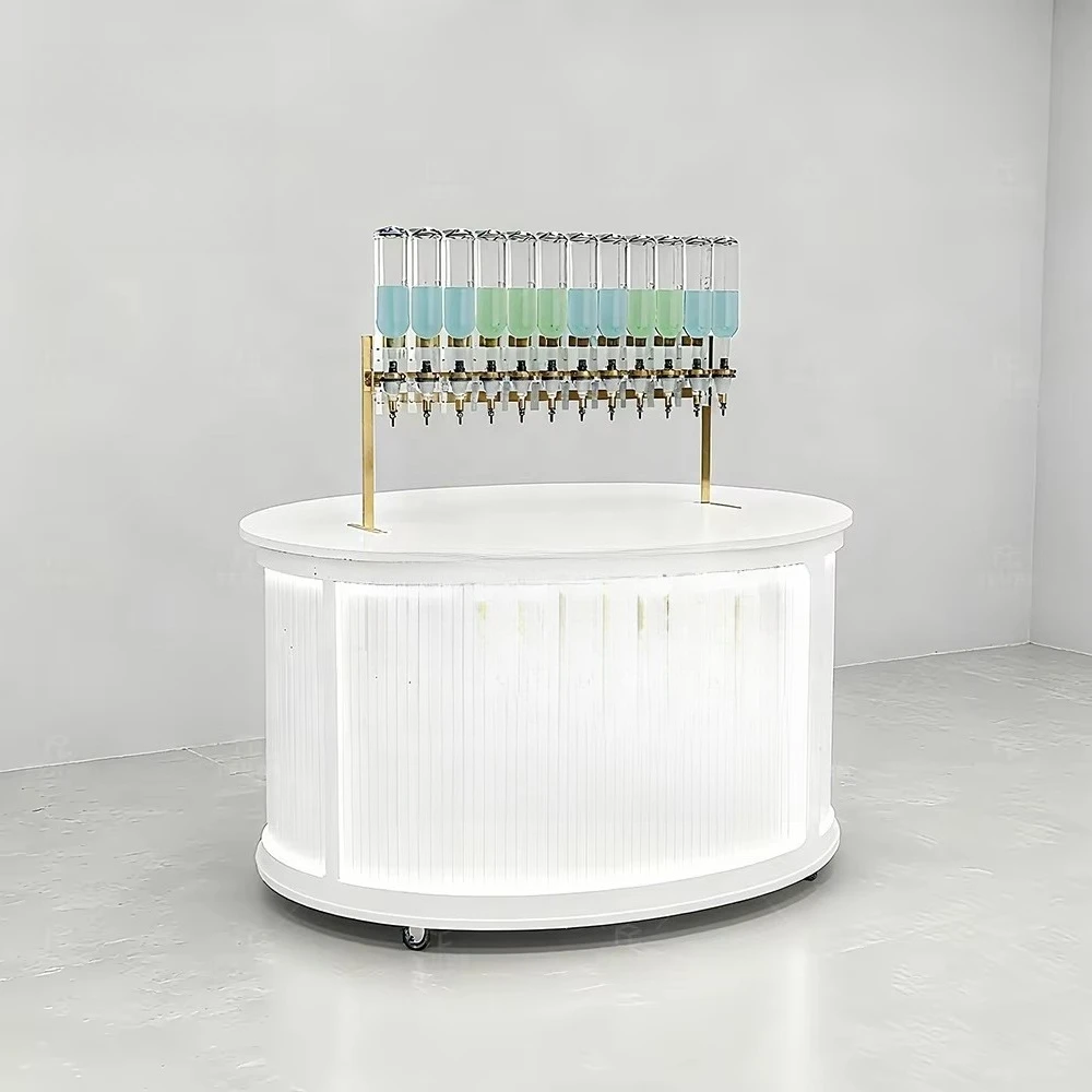 Round wooden perfume display cabinet Mobile perfume bar with bottle Small perfume booth design