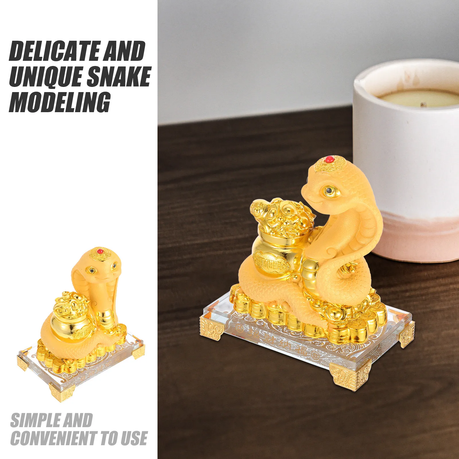 2025 Snake Year Feng Shui Snake Statue Golden Resin Decoration Good Luck Wealth Home Office Ornament