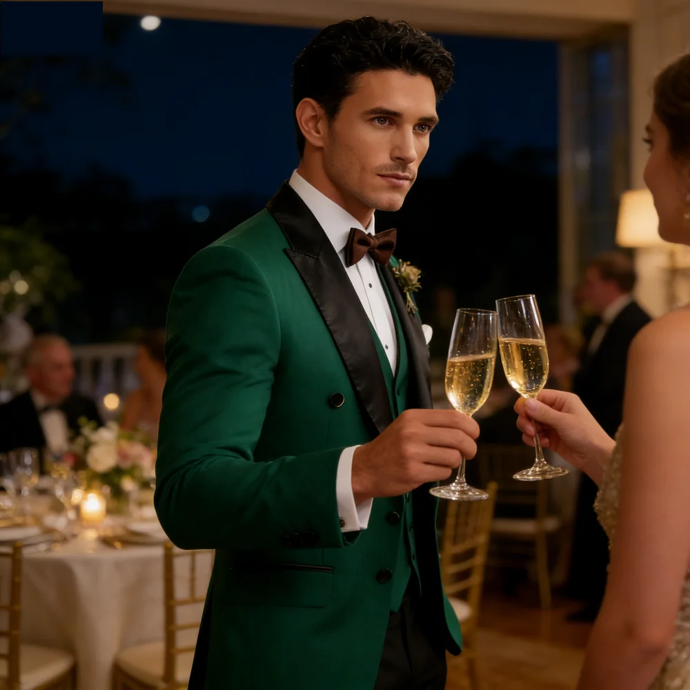 

Мужской смокинг-тройка AnnieBritney: двубортный пиджак, брюки слим-фит и костюм с заостренными лацканами для свадьбы