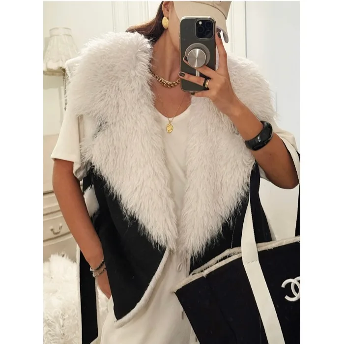 

Korean Sle Women's Vest Faionable Fur Leather Inteated Svel Top Small ence Design Sense Autumn Winter Jaet