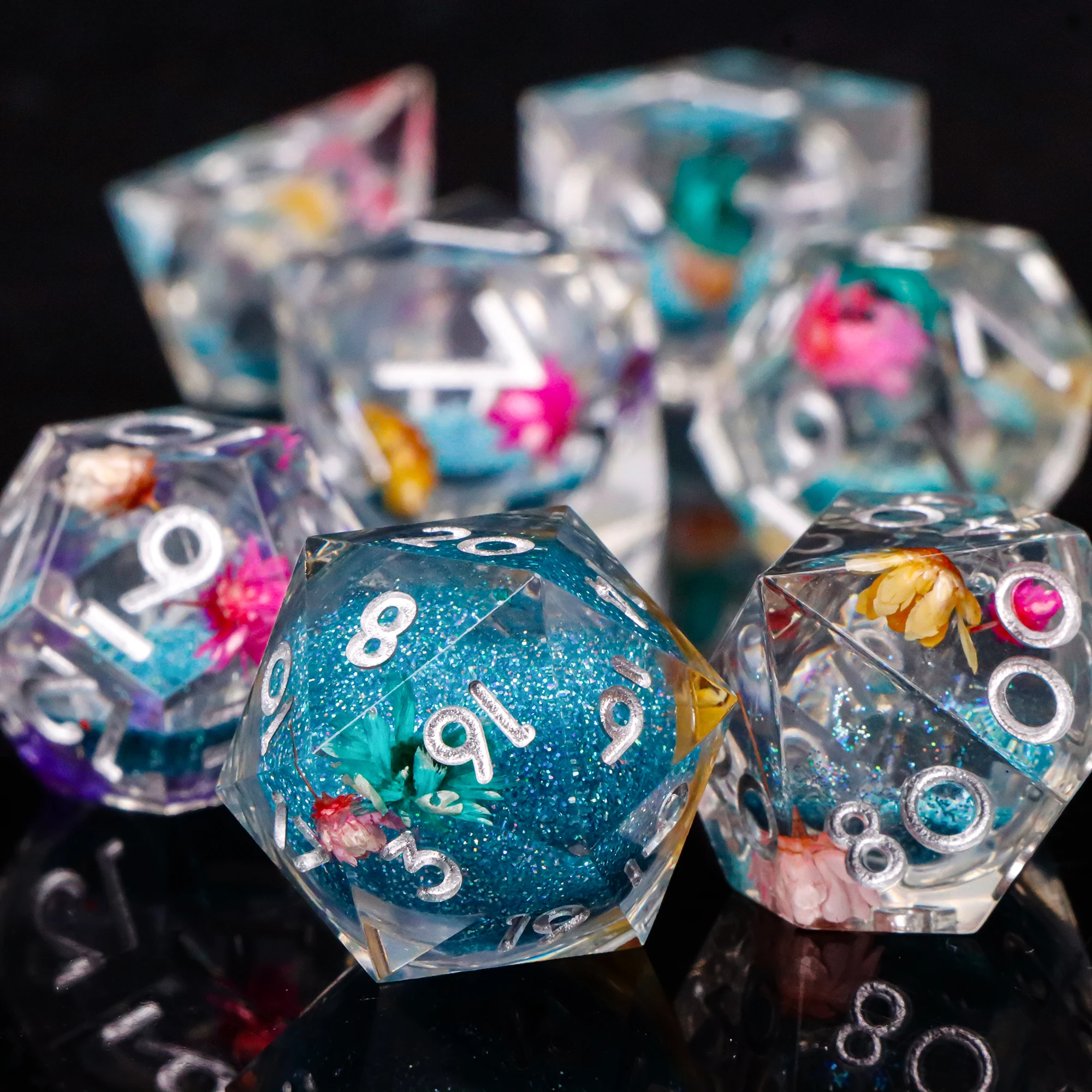 Blauwe hars D&D dobbelstenen set 7-delige polyhedrale dobbelstenen voor kerkers en draken, RPG dobbelstenen rollenspellen D4, D6, D8, D10, D12, D20