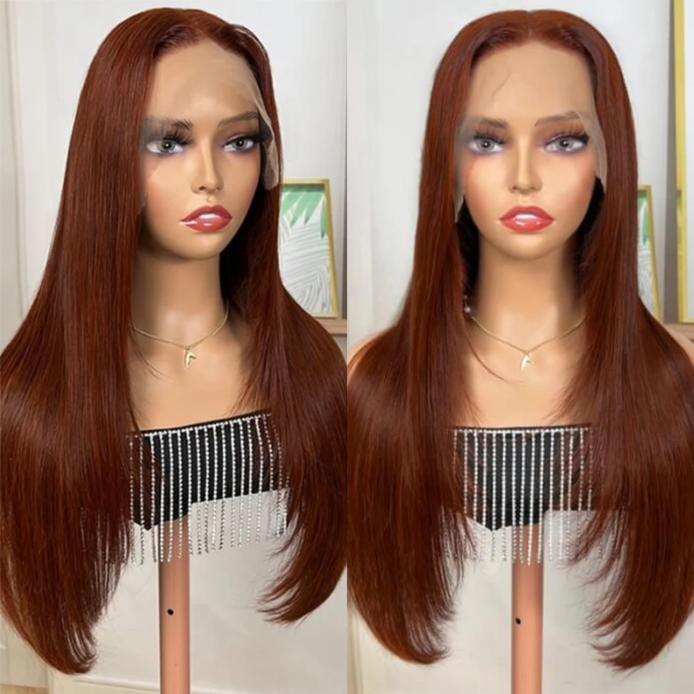 Reddish Brown 13x6 Lace Front Wig Straight Frontal Lace Pre Plucked Brazilian Human Hair 13x4 4x4 Lace Frontal Wig for Women