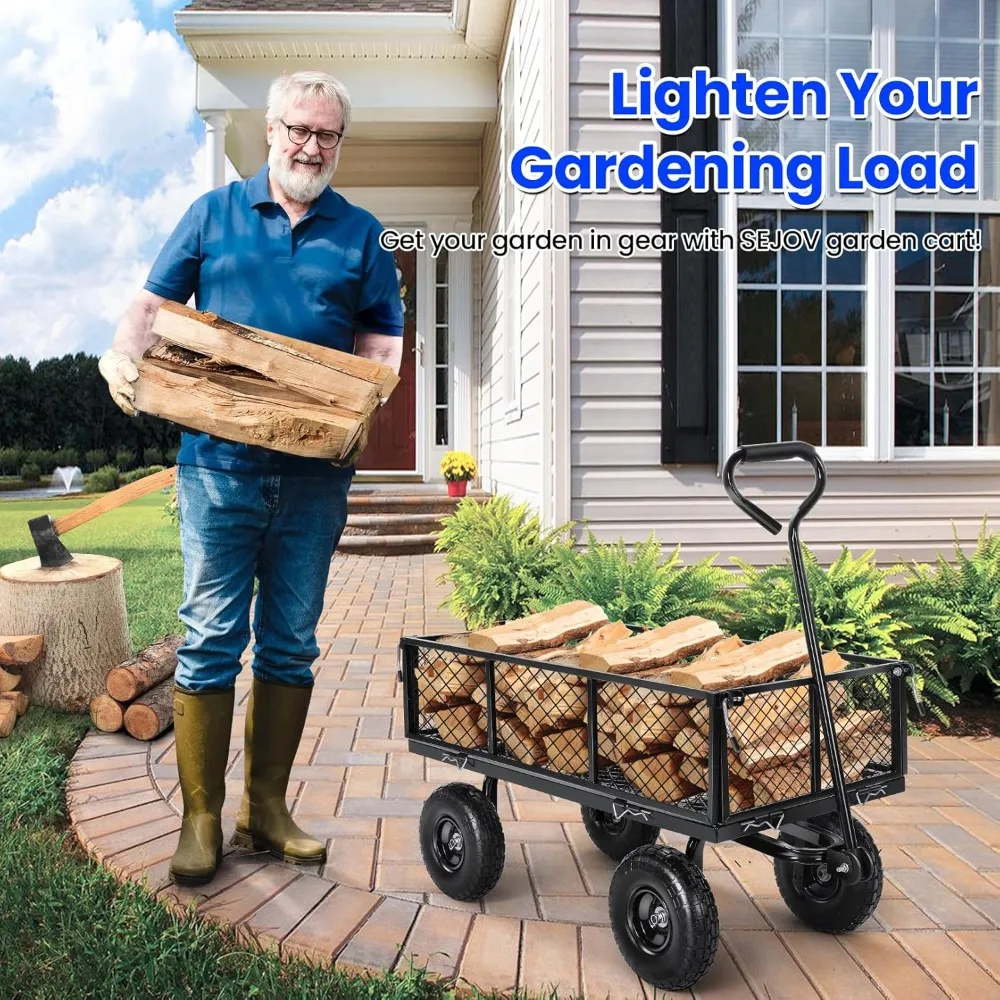 

Garden Cart, Heavy Duty 880Lbs Capacity Mesh Steel Garden Cart with Removable Sides to Convert into Flatbed, Customized
