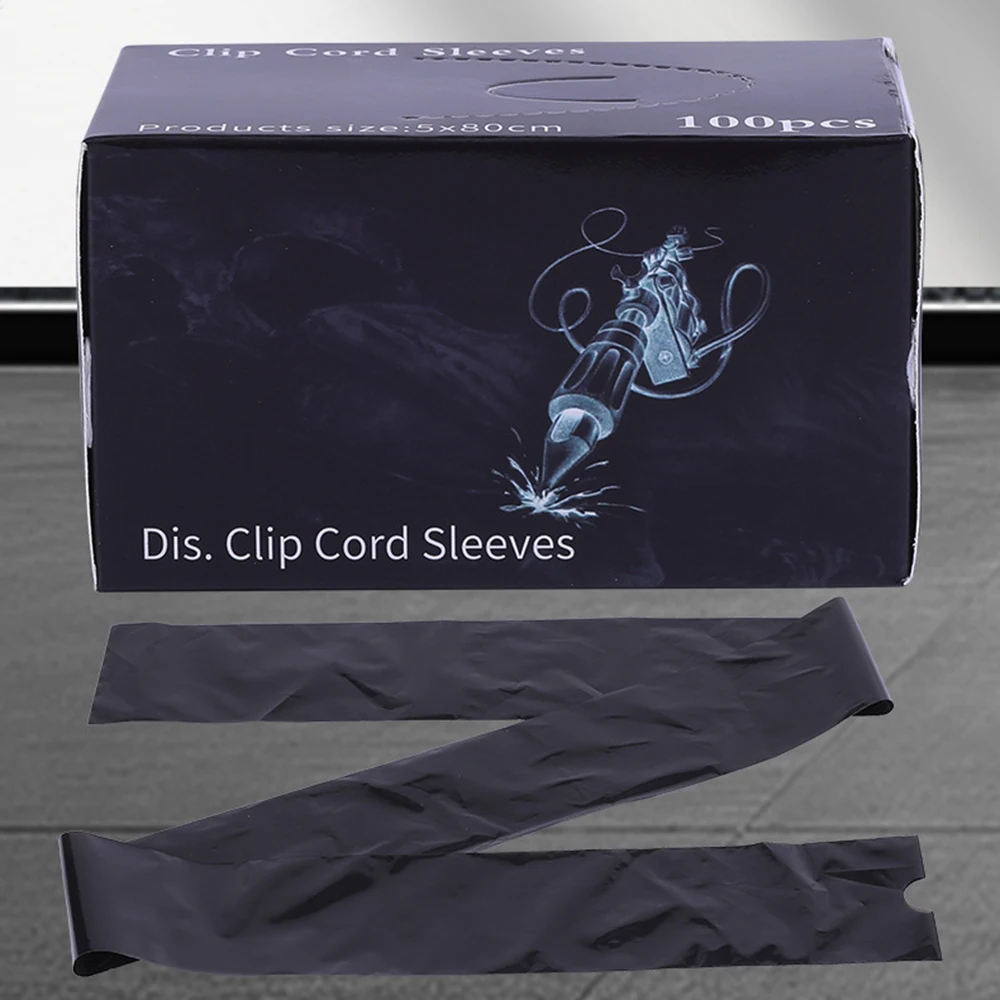 

100pcs/box Black Tattoo Clip Cord Sleeves 5x80cm Tatto Clips Cords Cover Bags Disposable Bag Tatoo Accessories Tatu Supply