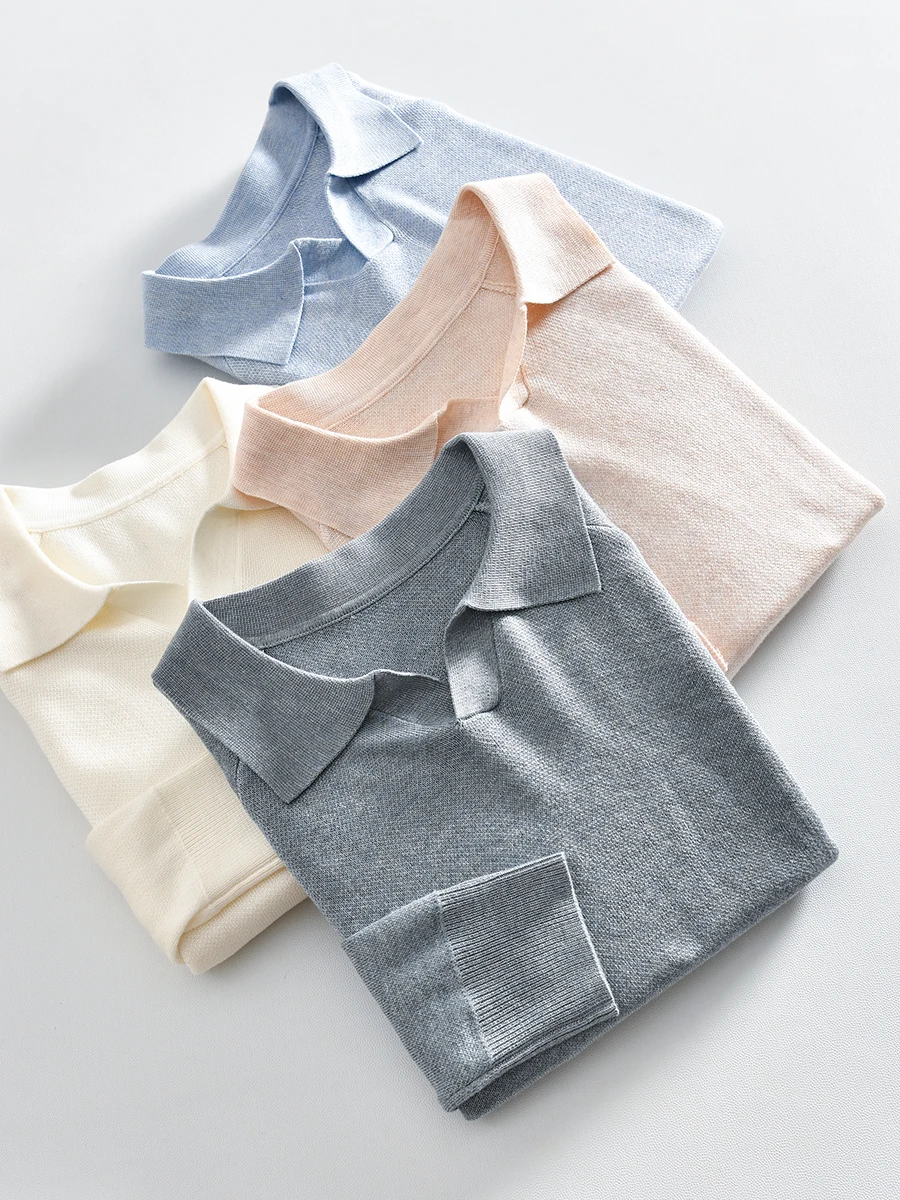 

Silk Wool Cashmere Lightweight Knitted Shirt Casual Flip Collar Men's Fashion Spring Autumn Season Long Sleeve