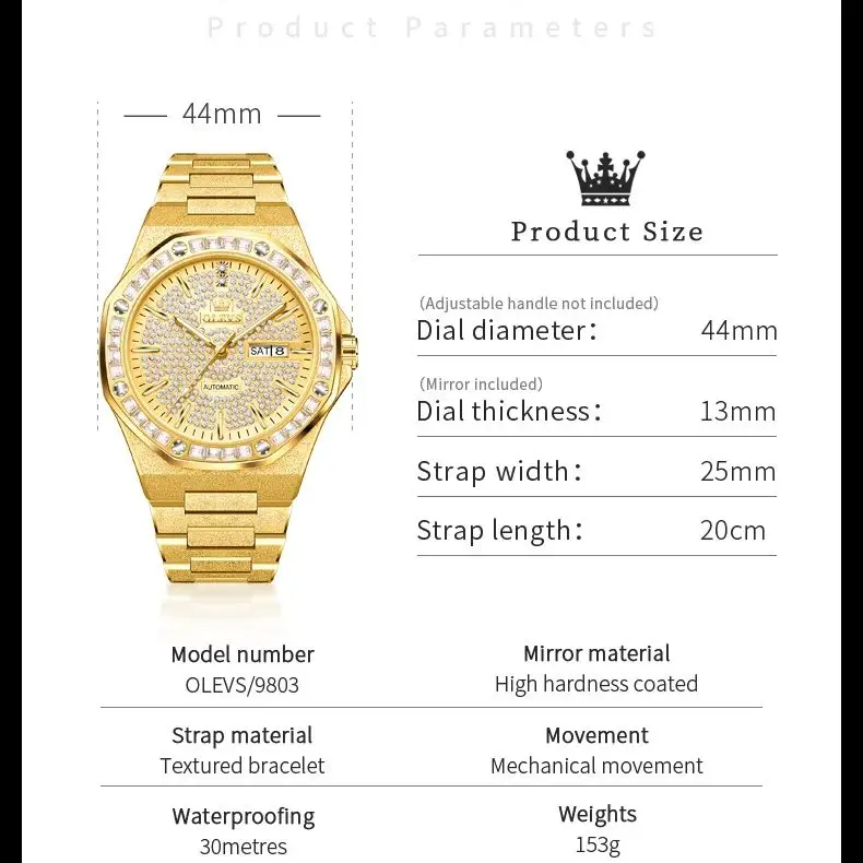 OLEVS Original Brand Automatic Watch for Men Full Diamond Luxury Watch Men Date Week Hard Stainless steel Strap Male Wristwatch