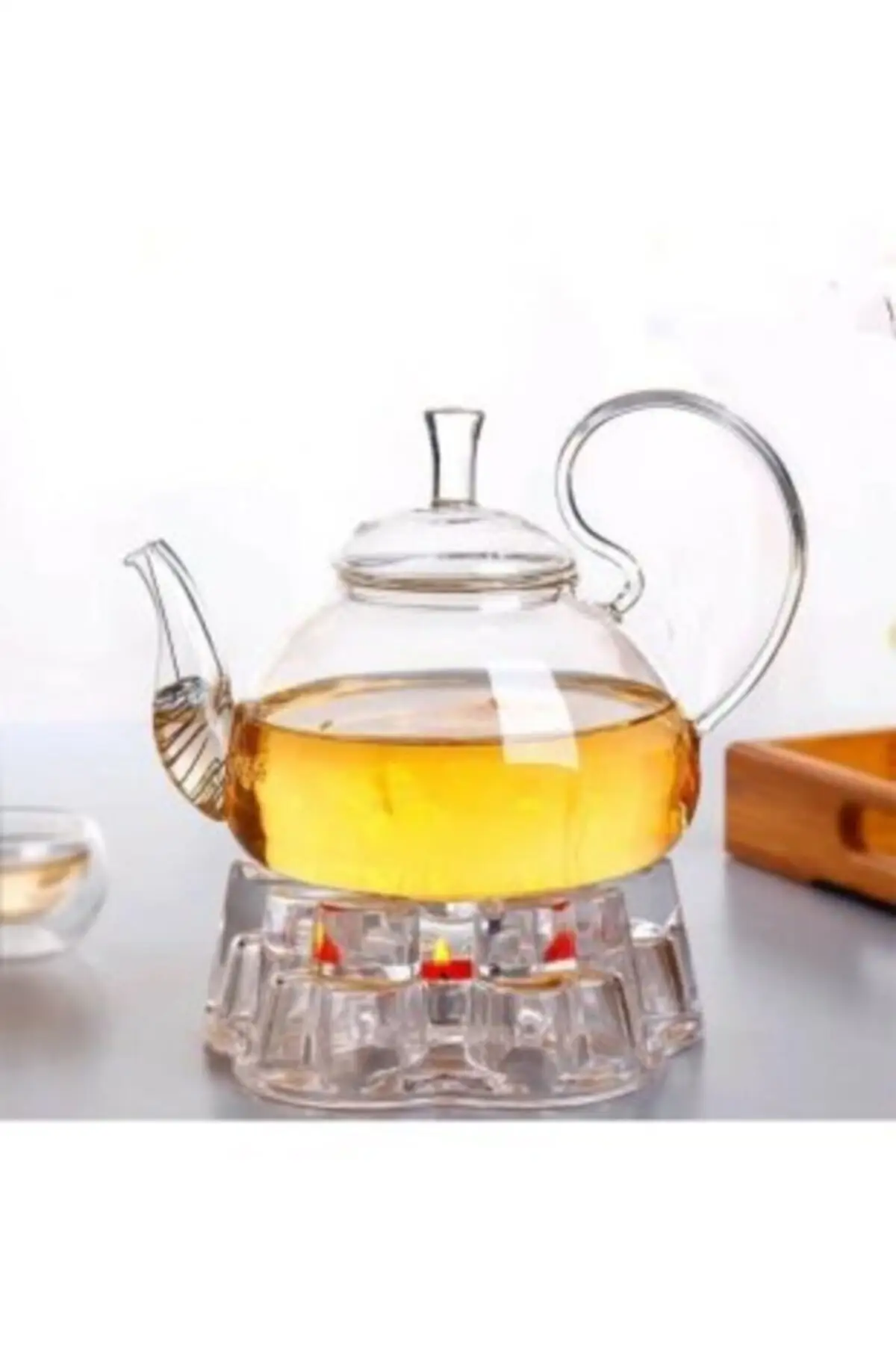 Borosilicate Lilies Isıtıcılı Herbal Tea Teapot 1000 ml