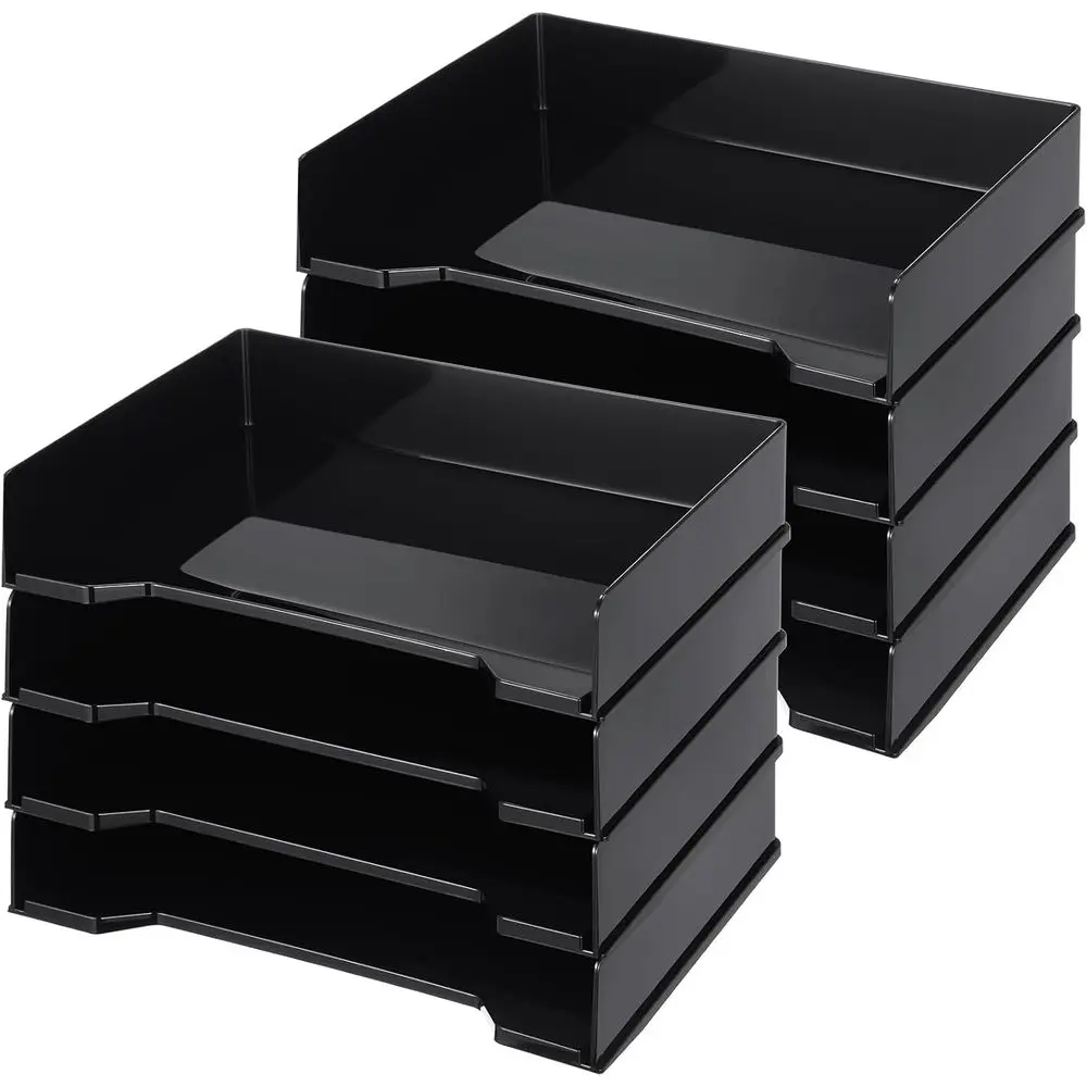 

Stackable 8-Compartment Letter Tray, Plastic Desk Organizer, 13x9.5x2.6 in, Black