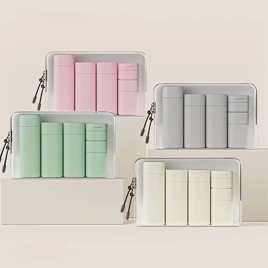 Set di bottiglie dispenser da viaggio per crema morbida al tatto portatile da 5 colori multipli per lozione, detergente, shampoo