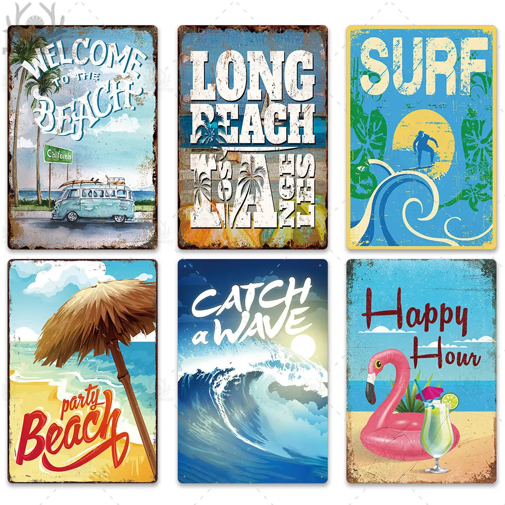 Tin Metal Sign Plaque para Wall Decor, Summer Beach Bar, Beach House, Surf Club, Decorative Iron Painting