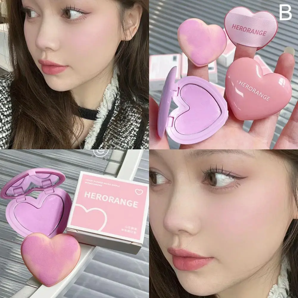 Liefde Hart Vorm Blush Crème Monochroom Gladde Modder Blusher Palet Natuurlijke Matte Roze Paars Oranje Gezicht Rouge 3 Kleuren