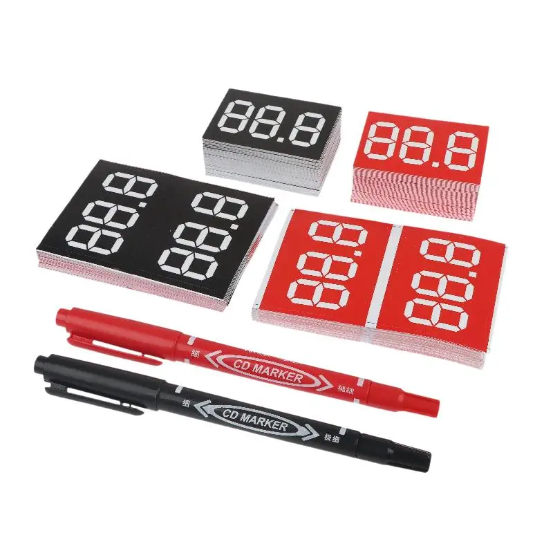 100Pcs/Set Self Adhesive Erasable Mark Cards With Writing Pen Digital Price Tags For Retail Shops Supermarkets Grocery Stores