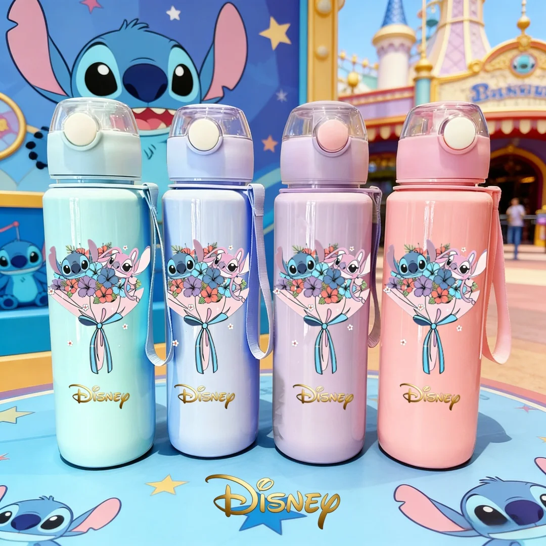 

3D Printed Stitch & Angel Bouquet Water Bottle, Officially Licensed, New Push-Button Flip-Top, Reusable Lightweight Travel