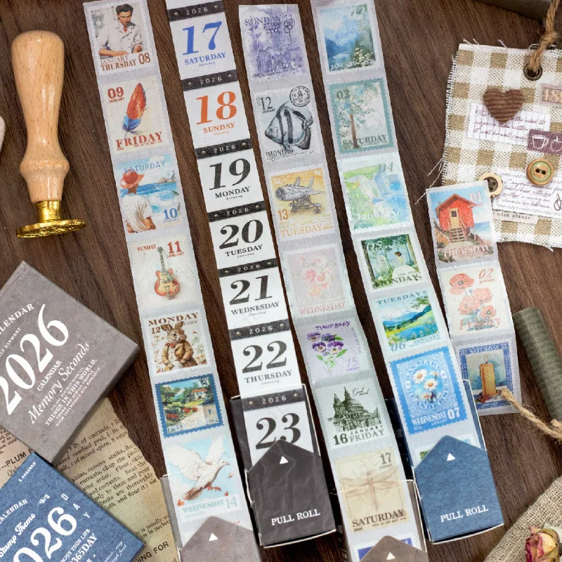 2026 Tape Sticker Calendar Pull box packaging Digital Stamp Calendar 365 day  tape calendar that can be torn off once a day