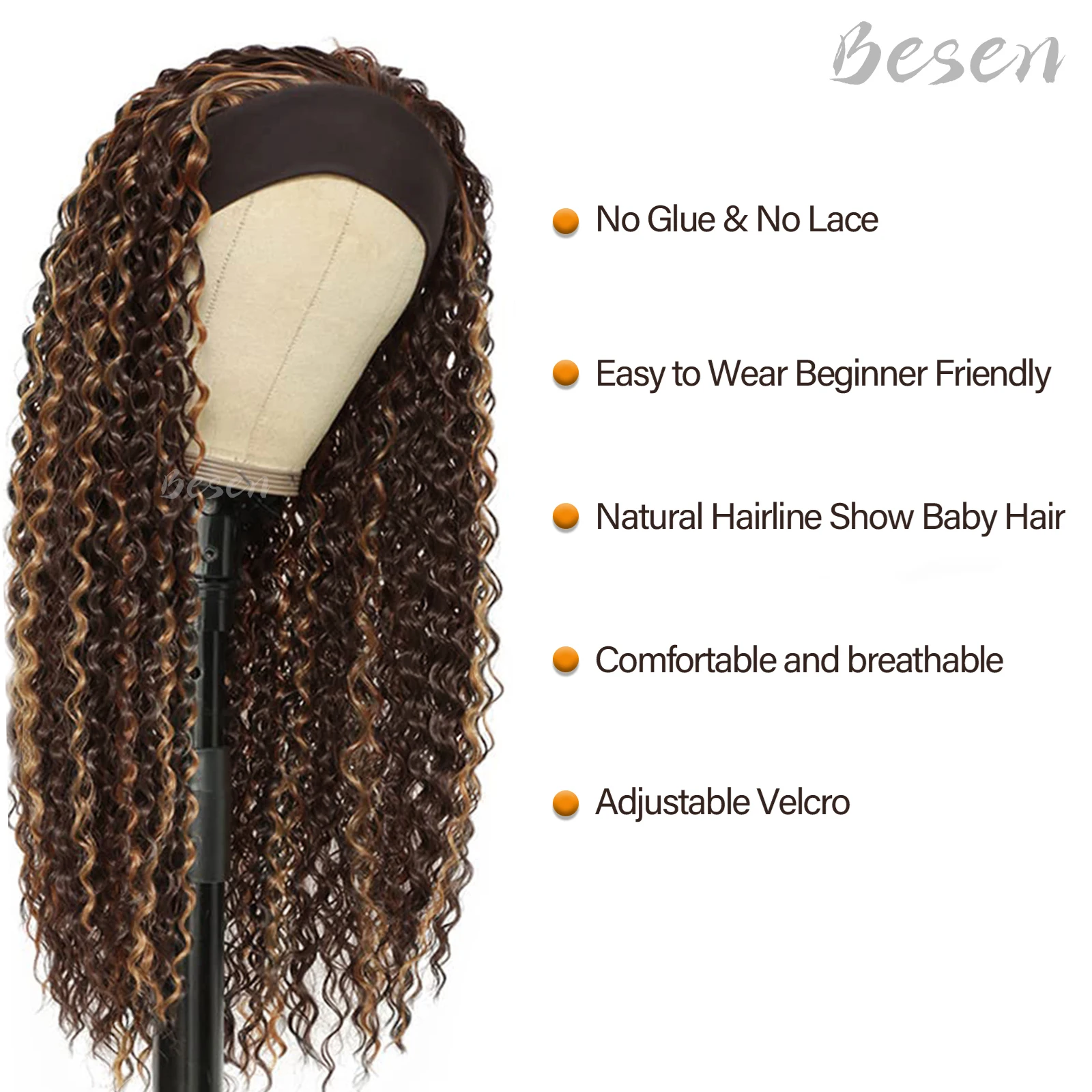 Synthetic Curly Headband Wigs for Black Women Long Brown Water Wave Headband Wigs for Girls Wet and Wavy Half Wig for Daily Wear