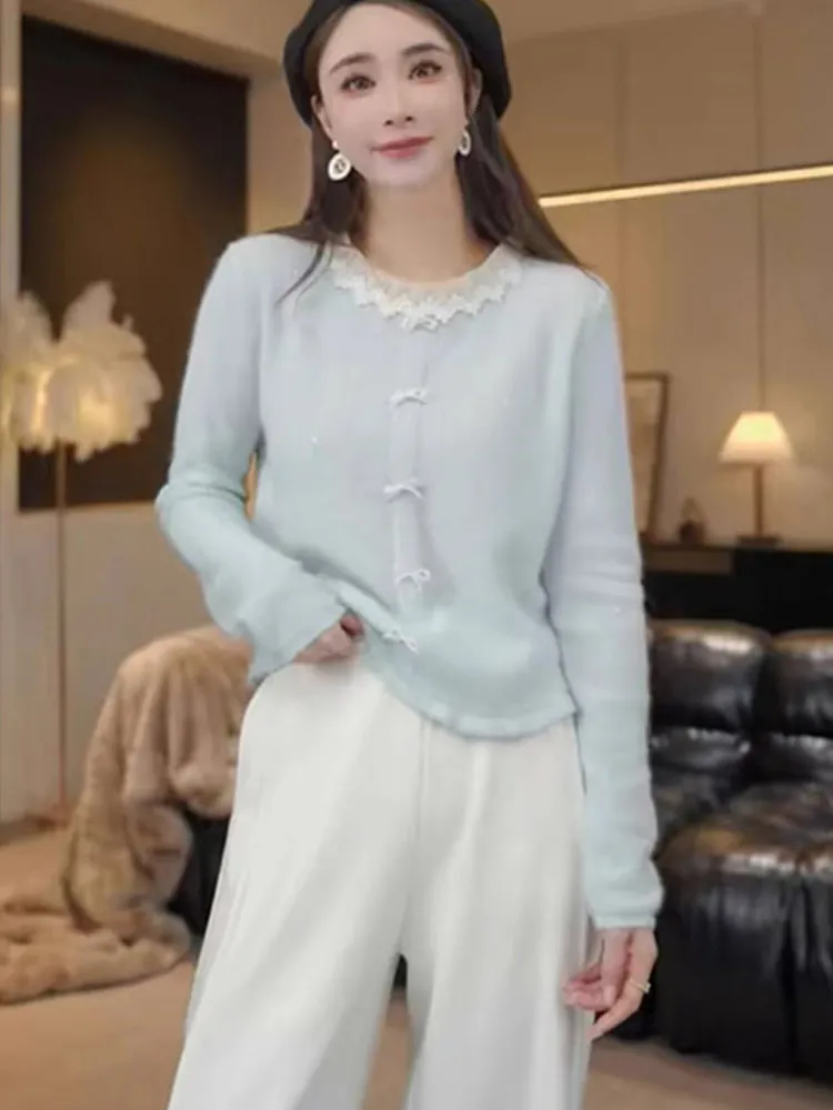 

Антивозрастной вязаный свитер для похудения с узлом, удобный женский топ Long Sve Ele New Sle