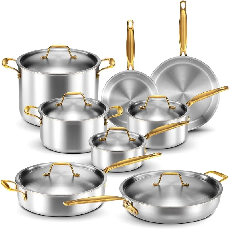 

Copper Core Stainless Steel Pots & Pans Set | Pro Quality 5-Ply Clad Cookware | Professional Chef Grade Home Cooking