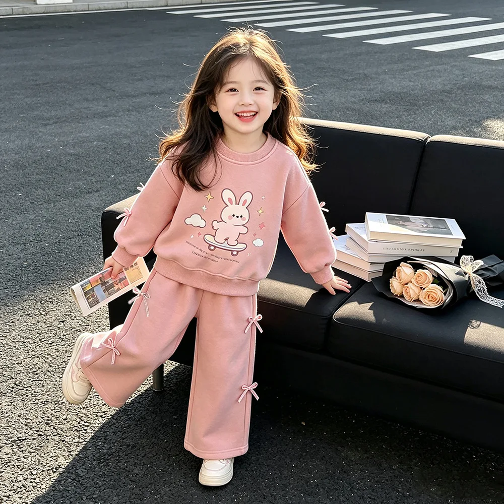 2026 Neues Baby-Mädchen Frühlings- und Herbst-Set Neues Kinder-Freizeitset mit Langarm-Cartoon-Hoodie und Hose Zweiteiliges Set 100-140 – Detail 16