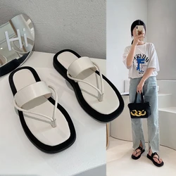 Slippers Casual Shoes Slides Slipers Women Platform Cover Toe Rubber Flip Flops Low Luxury 2024 Summer Hawaiian Flat Basic PU