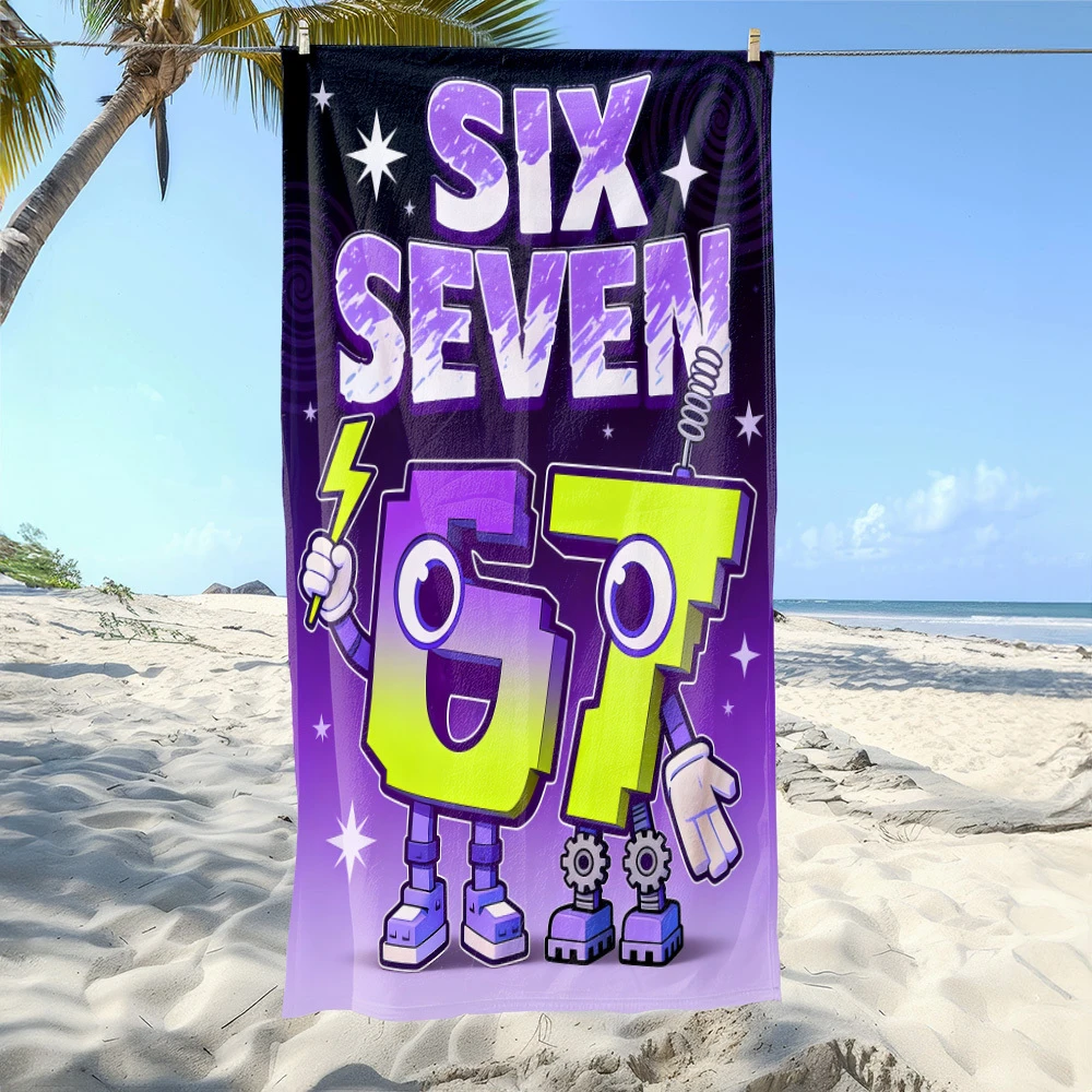 Customizable 2D Flat Printed Microfiber Beach Towel Waterproof Sandproof Funny Number 67 Robot Print Summer Pool Blanket