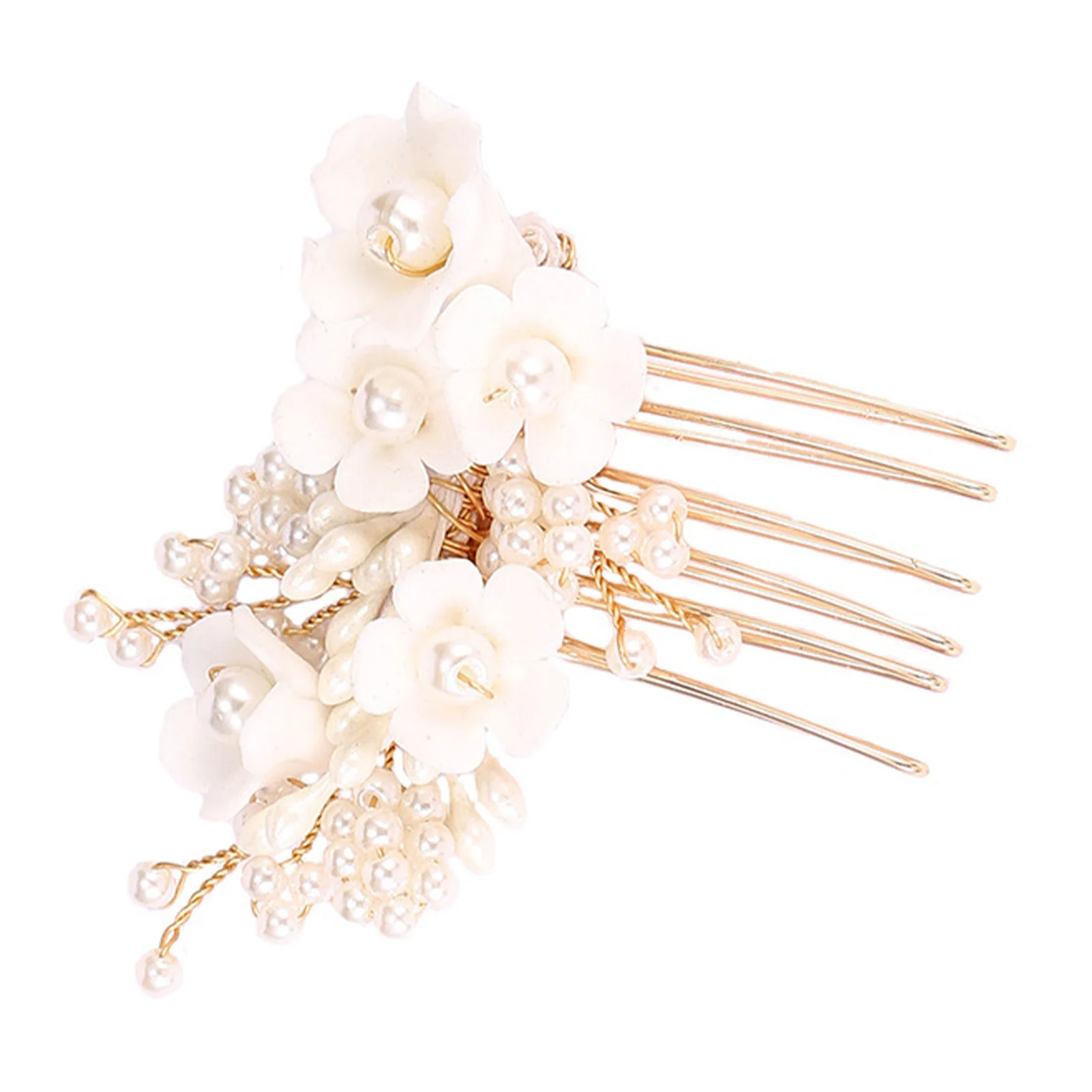 Wedding Ceramic Flowers Hair Comb Female Handmade Pearls Hair Styling Tool Accessories for Woman Hair Decorative Ornaments