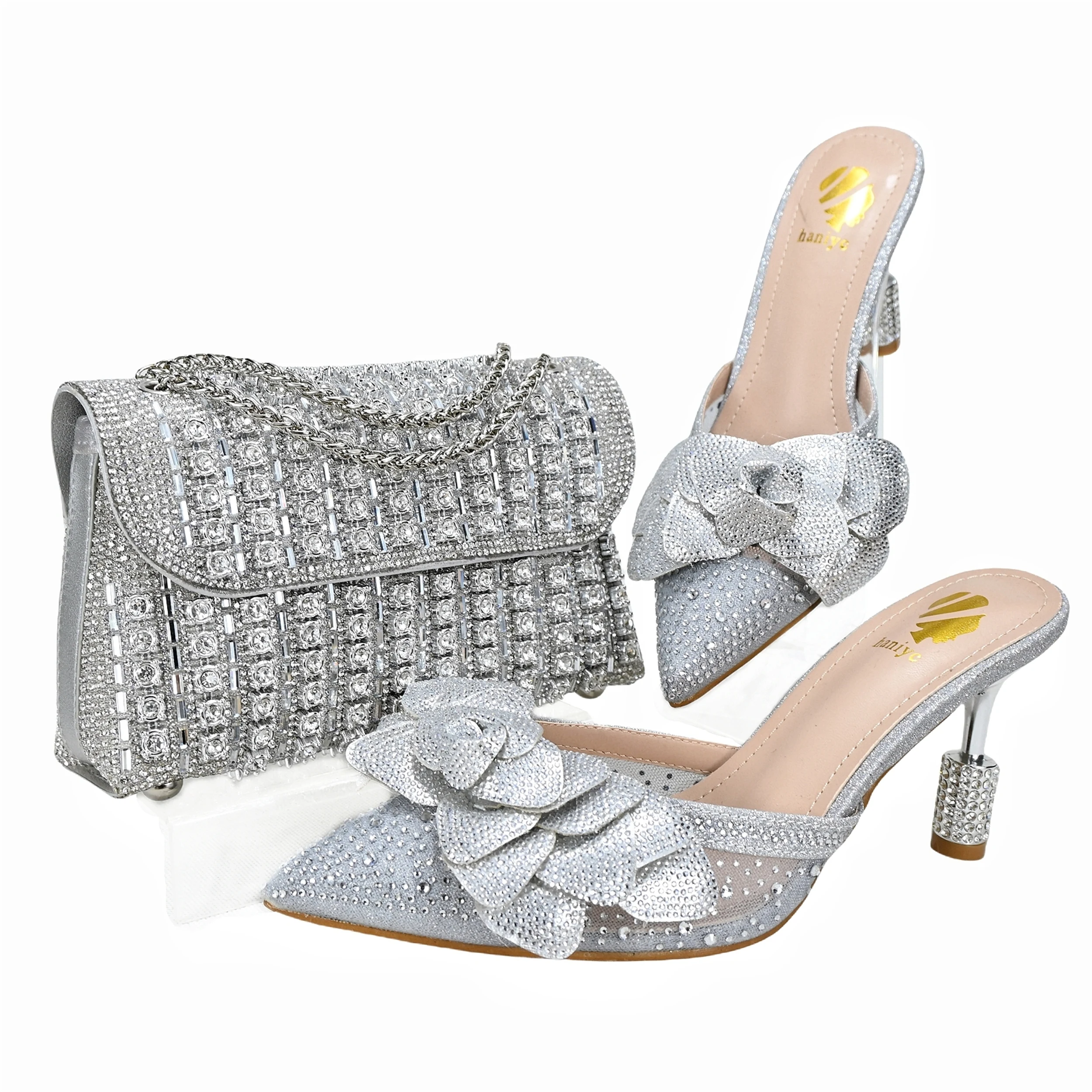 Haniye 2024 New Coming Pointed Toe Sandals Shoes And Bag Set Italian Elegant Banquet Handbags