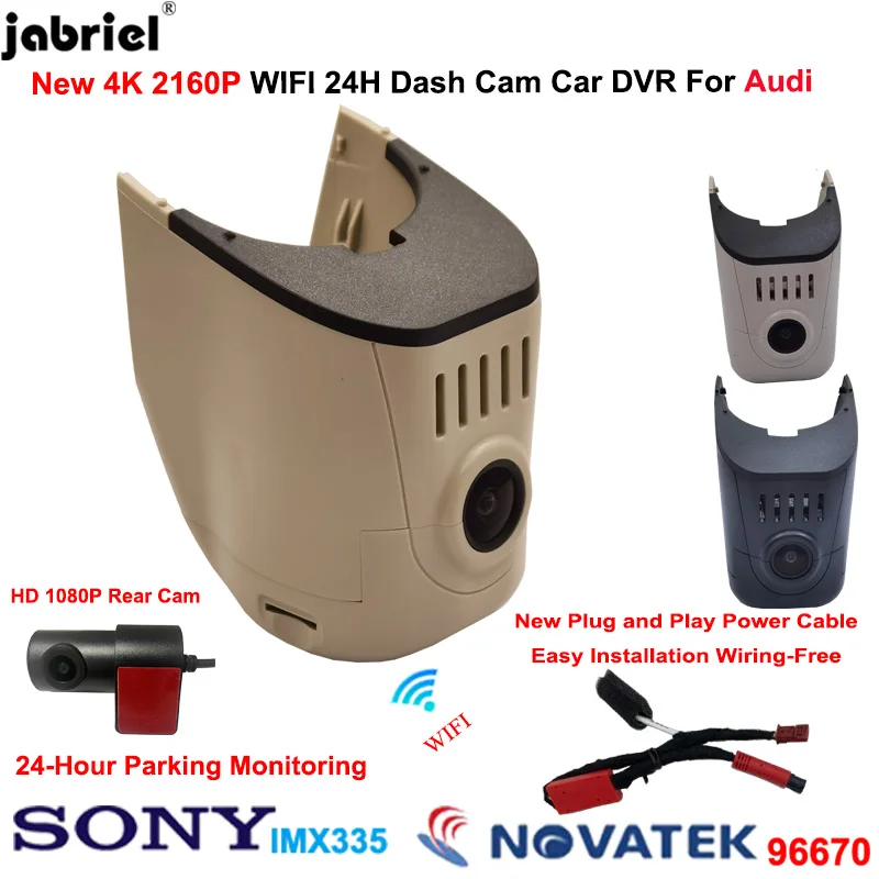 Jabriel Plug and Play 4K 2160P Dash Cam Front and Rear Camera For Audi A1 A3 A4 A5 A6 Q2 Q3 Q5 Q7 TT Wifi Car DVR Video Recorder