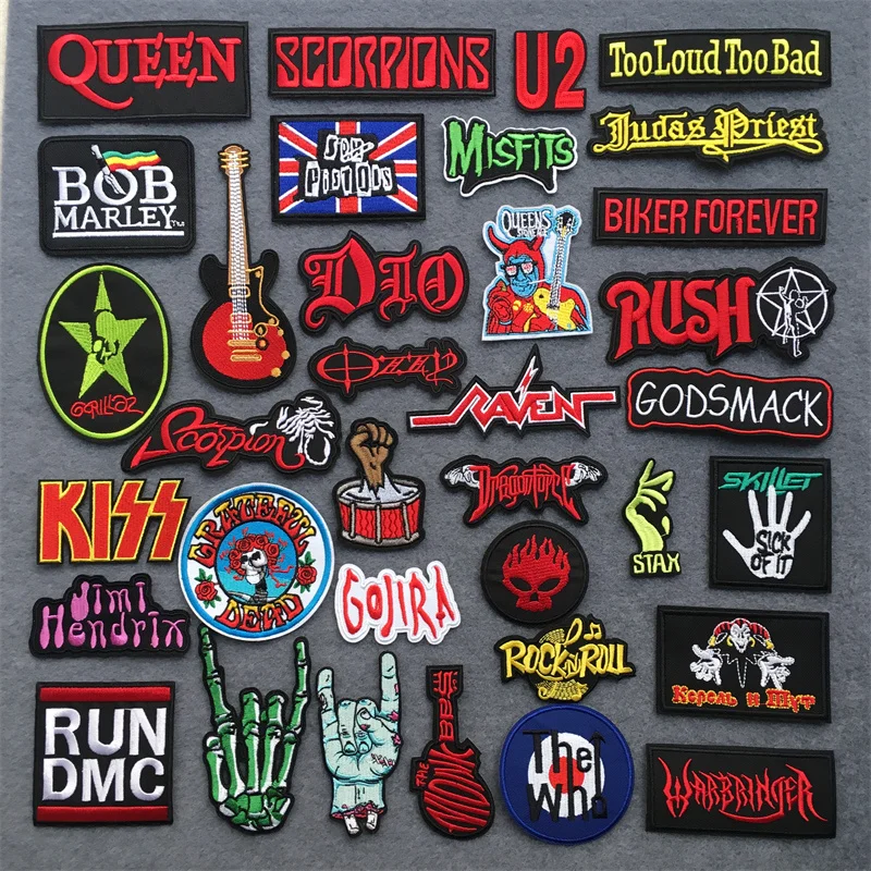 Rock Bordados Patches em Roupas, Passando Patches para Roupas, DIY Roupas Punk, Jaqueta Stripes Adesivos, Música Banda Apliques