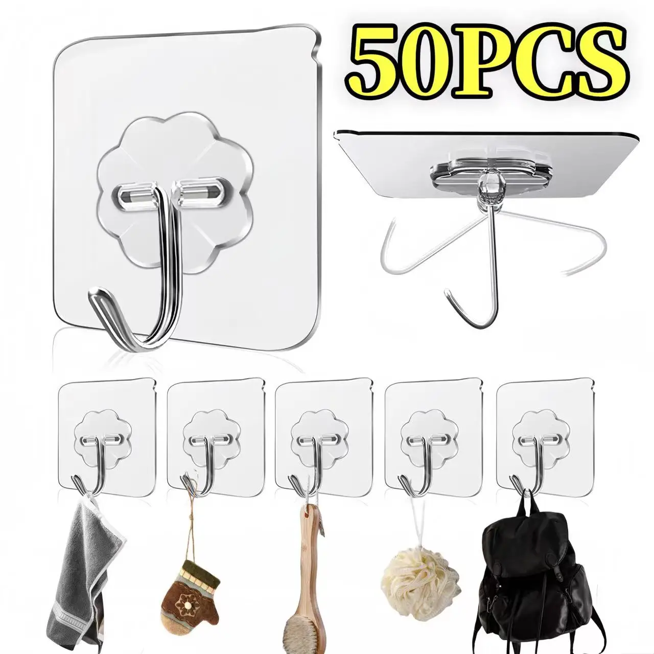 

Wall Hooks for Hanging Heavy Duty Self Adhesive Hooks Transparent Seamless Hooks Keys Bathroom Shower Outdoor Kitchen Door Home