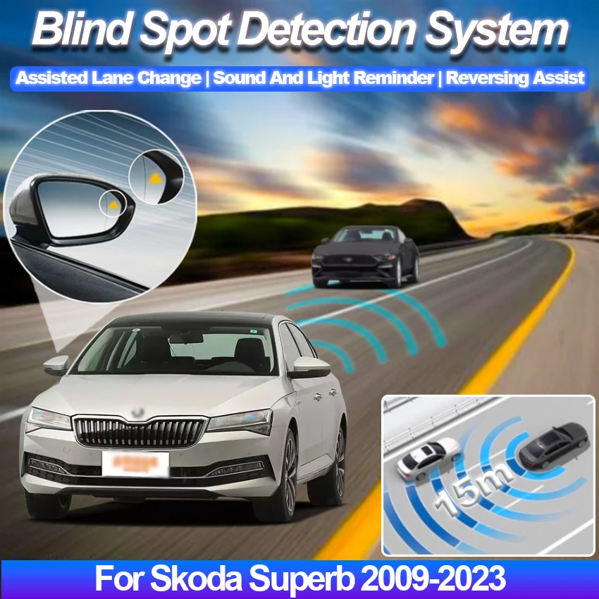 Car Rear Mirror Blind Spot Monitoring System BSD BSA BSM Radar Parking Sensor Assist Lane Changing For Skoda Superb 2009-2023