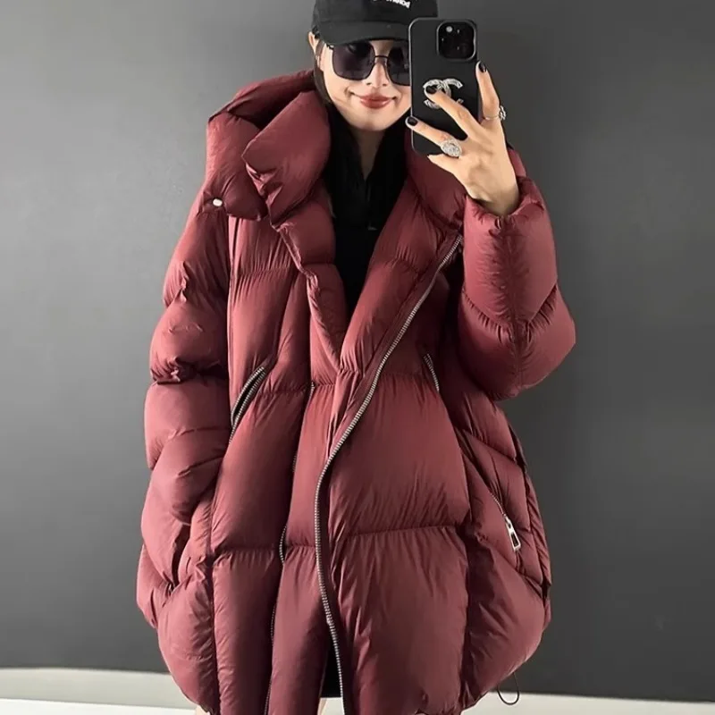 White Duck Down Jacket for Women, Short to Medium Long, Fashionable Brand, High-End Brand, 2021 Winter, New Style