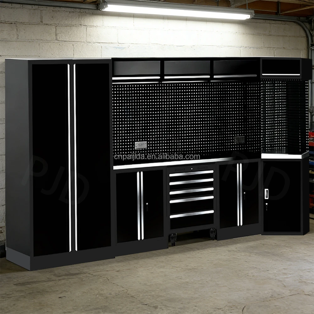 Garage Storage Cabinet System With Perforated Back Panel Industrial Tool Cabinet With Multiple Drawers And WorkbenchATV&UTV