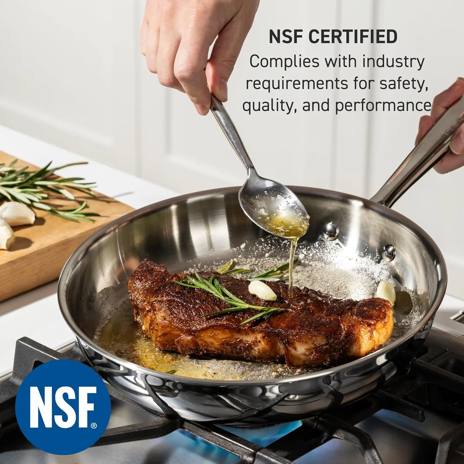 Juego de utensilios de cocina Pro Tri-Ply de acero inoxidable de 3 piezas, compatible con inducción, apto para horno 500F, calor rápido y uniforme, calidad profesional y