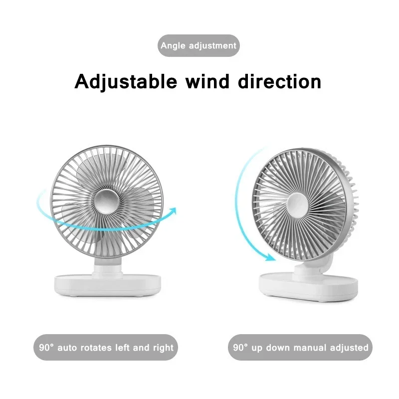 Ventilador de refrigeración de aire recargable de 4000mAh, ventilador de escritorio de rotación automática USB eléctrico, viento de 4 velocidades, silencioso, portátil para el hogar y la Oficina
