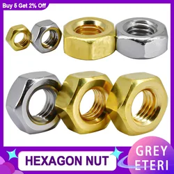 304Stainless Steel/Solid Brass Copper Hexagon NutM1M1.2M1.6M2M2.5M2.6M3M3.5M4M5M6M8M10M12M14M16M18M20M24Screw Bolt Metric Thread
