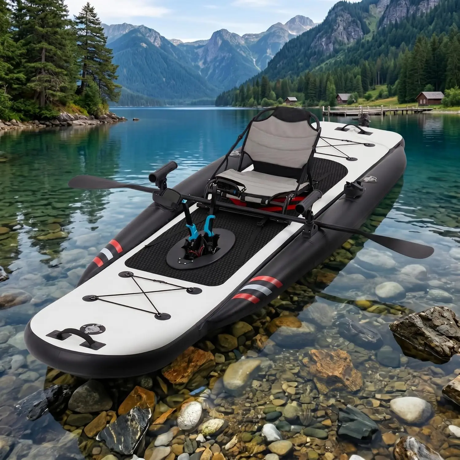 12ft Premium PVC Inflatable Fishing Kayak – Pedal Driven, Lightweight & Portable, with Rudder System, Aluminum Seat, and Accessories, HIN Included