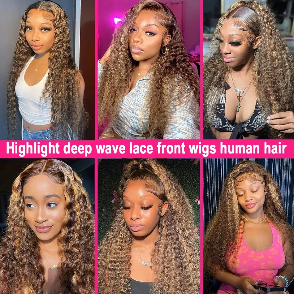 Highlight Ombre Deep Wave Lace Front Echthaar Perücken brasilia nische Ombre farbige 13x4 13x6 Wasser lockige Spitze Frontal Perücken für Frauen