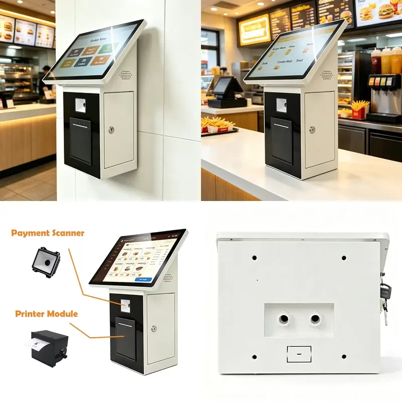 15.6 Inch Desktop Self Ordering Machine Touch POS Terminal with Thermal Printer and Scanner for OEM ODM Fast Food Restaurants