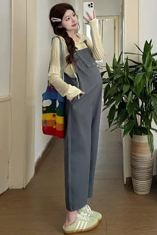 妊娠中の女性のための韓国スタイルのカジュアルなシンプルなダンガリー,マタニティジャンプスーツ,妊娠中のビブパンツスーツ,ブラウスセット,新しい,2022