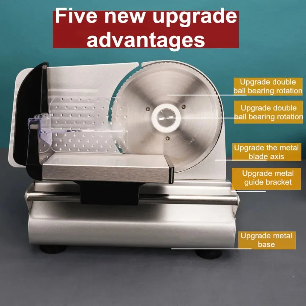 Electric Meat Slicer, Commercial Mutton Beef Lamb Cutter, Automatic Vegetable & Bread Slicing Machine, Stainless Steel Food 220V